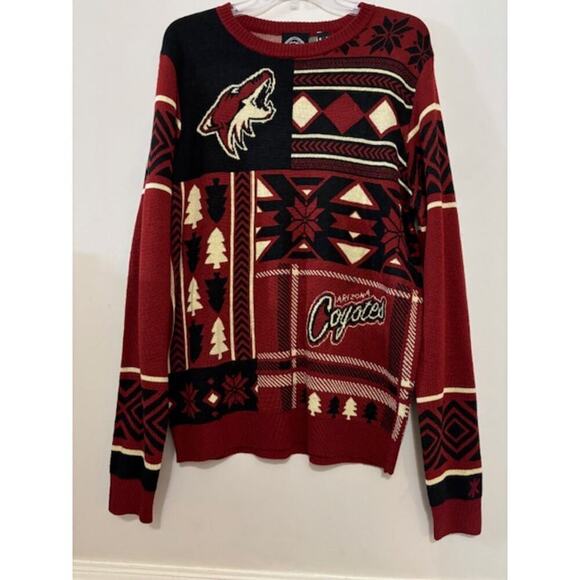 Arizona Coyotes NHL Patches Ugly Crew Neck Knit Sweater Hockey Mens Medium - Picture 1 of 9